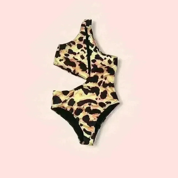 Women's Leopard Print One-Piece Swimsuit Padded Cups Size L Multicolor Fashion - Picture 4 of 5